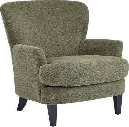 Christopher Knight Home Colby Boucle Upholstered Club Chair, Living Room Accent Chair, Wooden Frame, Flared Armrest, Plush Thick Cushion, Reading Lounge Chair, Space-Saving Furniture, Olive Green