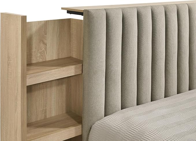 Coaster Home Furnishings - Arielle - Wood - 4-Piece Bedroom Set with Storage Bed, Tufted Headboard, Bookcase Panels and Transitional Style - Bedroom - Eastern King Size - Light Oak - 223111KE-S4