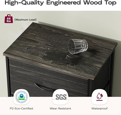WLIVE Fabric Dresser, 5-Drawer Tall Dressers for Bedroom, Storage Dresser Organizer with Wood Top, Sturdy Steel Frame, Chest of Drawers for Closet, Hallway, Charcoal Black Wood Grain Print