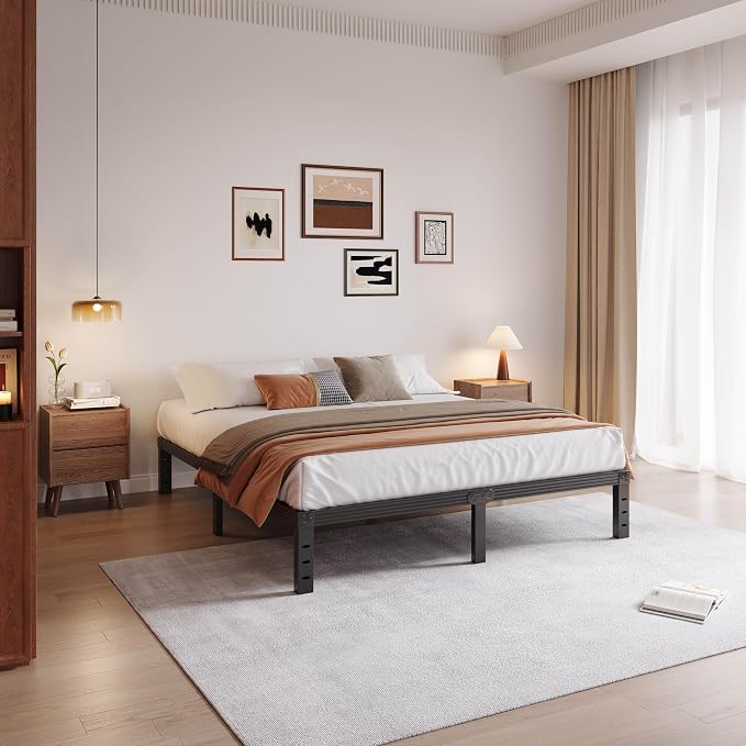 Queen Bed Frame Heavy Duty,14" High Black Metal Platform Bed Frame,Sturdy Steel Frame,Support up to 3500lbs,No Box Spring Needed,Noise-Free,Easy Assembly