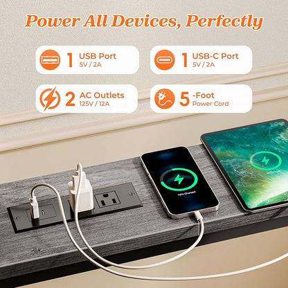 SUPERJARE 102 Inch Sofa Table with 2 Power Outlets and USB-C Ports, 5.9 Inch Narrow Console Table with Storage, Extra-Long, for Entryway Hallway Couch Behind Sofa, Small Spaces, Living Room, Grey
