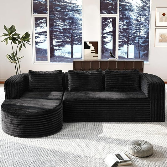 Hobestluk Modular Sectional Sofa Couches L-Shape Couch 3 Seat Modular Sofa Memory Foam Sectional Couches for Living Room, Cloud Couch (Round Black, 96", Left Hand Facing)