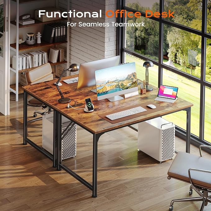 PRAISUN 40 X 24 Inch Deeper Desk with Power Outlets | Small Computer Desk for Bedroom, Office Desk for Work from Home, Writing Study Gaming Table, Stable Metal Frame, Rustic Brown
