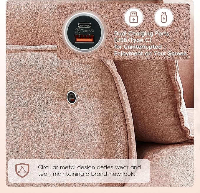 ERYE 47" Chenille Upholstered Accent Chair Wide Seat Armchair for Living Room Bedroom, Modern Upholstered Armchair W/ 2 Pillows and USB-C Ports for Home Apartment Office