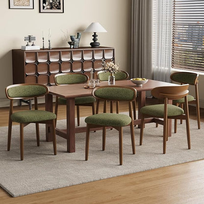Wooden Dining Chairs Set of 6, Modern Fabric Upholstered Dining Room Chair, Kitchen Side Chairs, Farmhouse Dinner Chair with Curved Back for Kitchen, Green