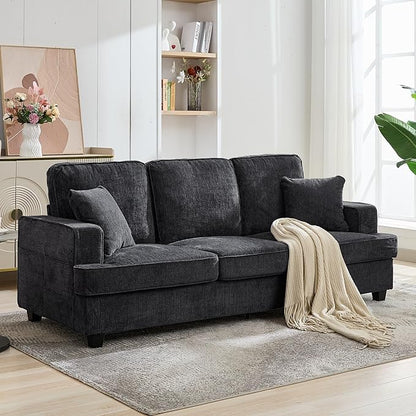 Korser 89" Couches for Living Room with Deep Seats, 3 Seater Sofa Couch, Mid Century Modern Chenille Sofa with Armrests, Upholstered Comfy Sofas for Living Room, Bedroom, Apartment, Office (Grey)