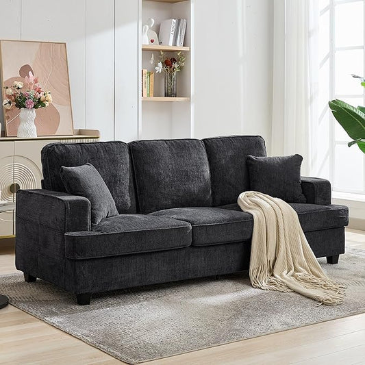 Korser 89" Couches for Living Room with Deep Seats, 3 Seater Sofa Couch, Mid Century Modern Chenille Sofa with Armrests, Upholstered Comfy Sofas for Living Room, Bedroom, Apartment, Office (Grey)