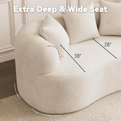 69" Curved Loveseat Sofa for Living Room, Modern Chenille Love Seat Cloud Couch, Luxury Plush Extra Deep Oversized Sofa for Small Spaces, Bedroom, Apartment‌, No Assembly Required, Cream White