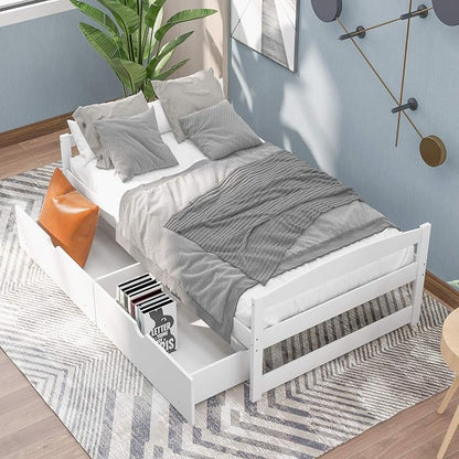 Merax Multifunctional Wood Daybed with Drawers Sofa Storage Bed with Headboard/Space Saving/No Box Spring Needed White