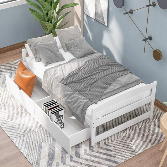 Merax Multifunctional Wood Daybed with Drawers Sofa Storage Bed with Headboard/Space Saving/No Box Spring Needed White