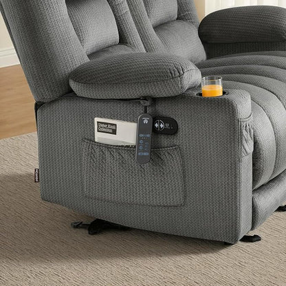 MCombo 55.9" Zero Gravity Power Loveseat Recliner with Heat and Vibration Massage, Reclining Loveseat Sofa with USB Ports, Cup Holders for Living Room, Fabric PR648SET (Grey)