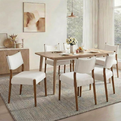 KISLOT Upholstered Dining Chairs Set of 6, Solid Wood Armless Kitchen Chairs with Soft Polyester Fabric, 18.9" Seat Height, Modern Dining Room Seating, 300 lbs Capacity, Linen