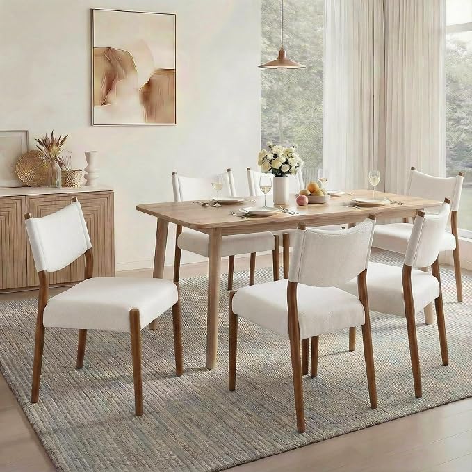 KISLOT Upholstered Dining Chairs Set of 4, Solid Wood Armless Kitchen Chairs with Soft Polyester Fabric, 18.9" Seat Height, Modern Dining Room Seating, 300 lbs Capacity, Linen