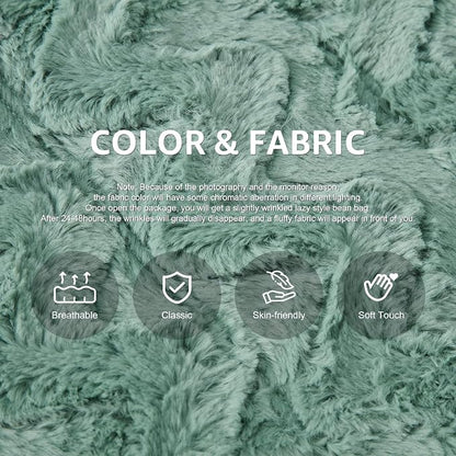 Hobestluk Giant Bean Bag Chair Faux Fur BeanBag Couch for Living Room | Green Chevron, 3-Seater,Ergonomic Design,Memory Foam,Anti-slip Bottom,No Assembly Required,Decorative Style for Living Room