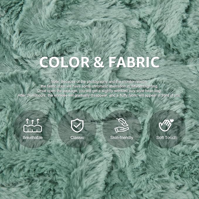 Hobestluk Large Bean Bag Chair Faux Fur BeanBag Couch for Living Room | Green Chevron, Loveseat,Ergonomic Design,Memory Foam,Anti-slip Bottom,No Assembly Required,Decorative Style for Living Room