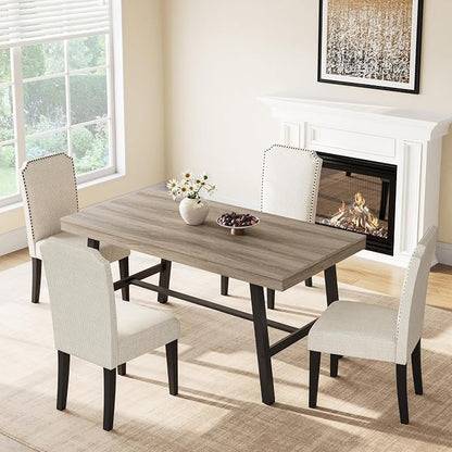 GarveeHome Industrial Dining Table for 2-4, 55" Heavy Duty Rectangular Kitchen Table with 2"×2" Metal Legs, Small Space Dining Table for Kitchen, Dining Room (Grey Walnut, 55" Non-extendable)