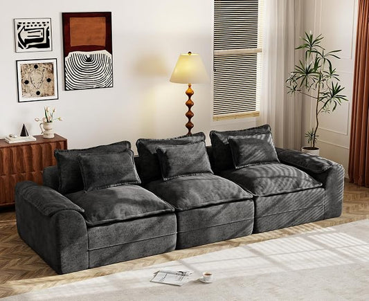 Hobestluk 120" Cloud Sectional Couch 3-Seater Sofa with Deep Seat Modular Sofa with Removable Cover Large Sofa Couch for Living Room (Dark Grey, 3-Seater Sofa)