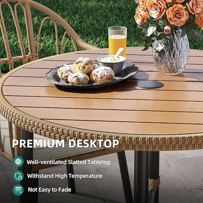 YITAHOME Patio Dining Set with Umbrella Hole for 4, Wicker 5pcs Outdoor Dining Set, Rattan Patio Dining Furniture Sets, Outdoor Table and Chairs Set for Patio Backyard Balcony Garden
