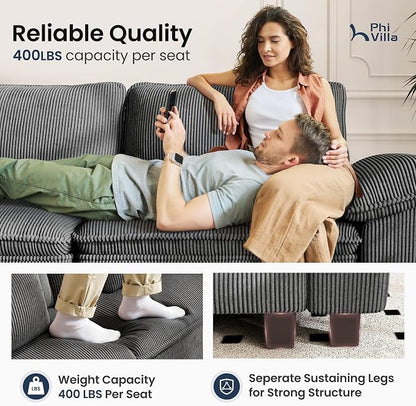 PHI VILLA Cloud Modular Couch Sets, 157.5" Oversized Sectional Sofa with L-Shaped Chaise, 5-Seater Upholstered Couches with Movable Ottoman for Living Room, Corduroy Grey
