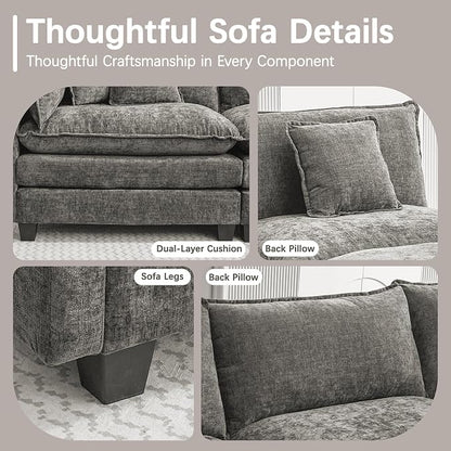 Oversized Loveseat Sofa, 70" Sectional Cloud Couch, 2 Seat Modern Comfy Sofa Chenille Deep Seat Couches with 2 Pillows, for Small Apartment, Living Room (Grey, 70" Loveseat)