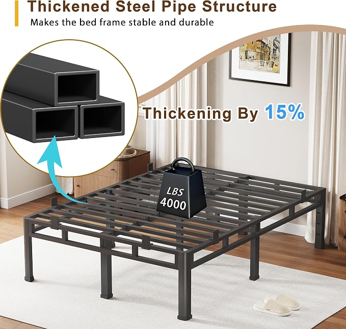 ROIL 20 Inch Twin Size Bed Frame, Metal Bed Frame & Box Spring 2 in 1 Platform with Round Corner Legs, 4000LBS Double Layer Bed Frame with Headboard Holes Mattress Baffles, Noise-Free Easy Assembly