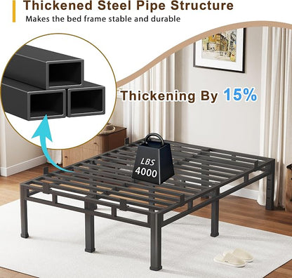 ROIL 16 Inch Twin Size Bed Frame, Double Layer Metal Bed Frame with Round Corner Legs, 4000LBS Bed Frame & Box Spring 2 in 1 Platform with Headboard Holes Mattress Baffles, Noise-Free Easy Assembly