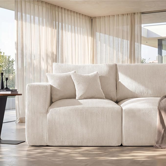 Modular Sectional Sofa Extension, Armless Memory Foam Cloud Chair, 31" Boneless Corduroy Upholstered Single Seat, No Assembly Required Accent Chair for Living Room Apartment Home Decor, Beige