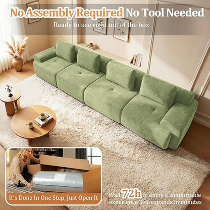 159" Oversized Boneless Couch, Comfort Cloud Sectional Couches for Living Room, Modular Sofa High Back & Extra Deep Seat, No Assembly, Soft Chenille Fabric (Olive Green, 159 inch-（4+0）)