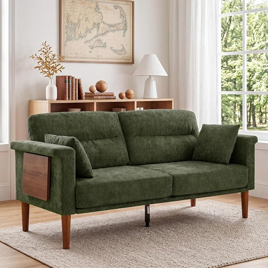 Vipbear 69" Loveseat Sofa,Modern Couches for Small Spaces,Green Chenille Love Seat Couch for Living Room,Bedroom,Apartment,Office,Deep Seat,Armrest Tabletop,Throw Pillow