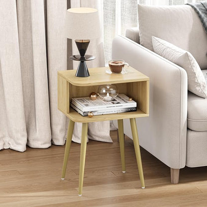 Natural Nightstand Set of 2, Small Bed Side Table for Small Spaces, Mid Century Modern Nightstand End Table with Open Storage, Side Table for Bedroom Living Room, MLBZ20Y-2
