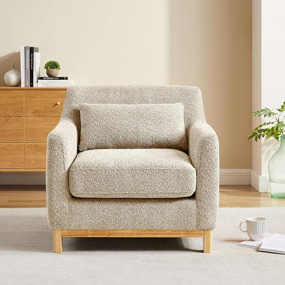 VANOMi 31" W Living Room Accent Chairs Boucle Chair for Bedroom, Camel | Oversized Armchair with Thick Cushion Reading Chairs for Living Room, Apartment