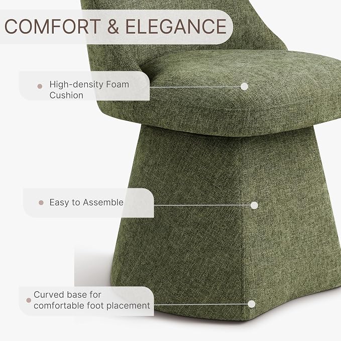 KISLOT Swivel Dining Chairs Set of 1, Upholstered Mid Century Modern Deskchair with High Back, Linen Fabric Kitchen Chairs for Dining Room, Bedroom, Dressing Room, Green