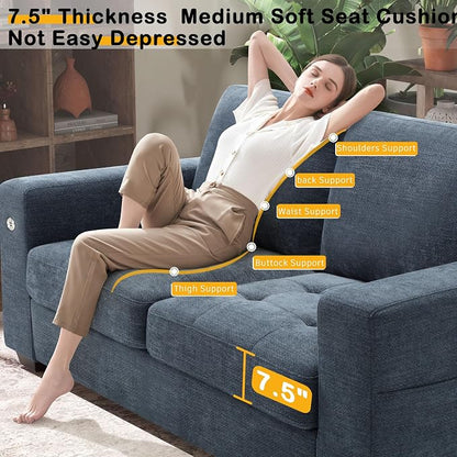 Hanherry 70" Loveseat Sofa for Living Room, Modern Comfy Couch with Medium Firm Seat Cushion, Removable Cover,Wide Armrest,USB/Type-C Port,Chenille Fabric Couches for Small Space,Apartment,Bedroom