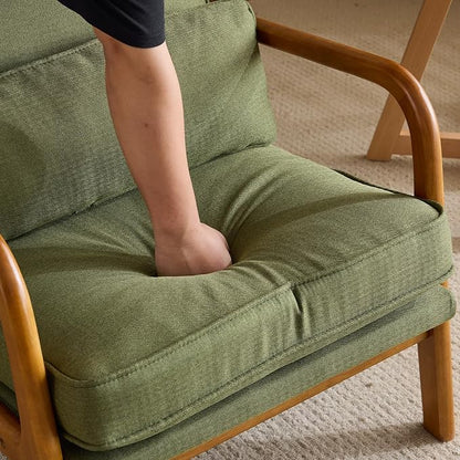 Bonnlo Dark Green Linen Mid Century Modern Accent Chair, Soild Wood Padding Lounge Armchairs Side Sitting Chairs for Living Room, Bedroom, Guest Room