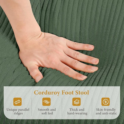 Vesgantti Large Ottoman for Modular Sofa, 29.5" Corduroy Pouf Ottoman with Spring Cushion, Rectangle Foot Rest for Couch, Entrance Footstool with Wood Legs, Footstool for Living Room, Bedroom, Green