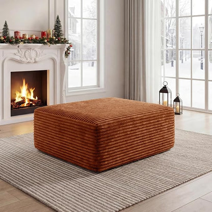 Corduroy Ottoman, Modern Boneless Cloud Foot Rest Foam Support, Oversized Modular Sectional Sofa Rectangel Stool for Living Room, Bedroom & Small Spaces, No Assembly Required (Orange, Ottoman)