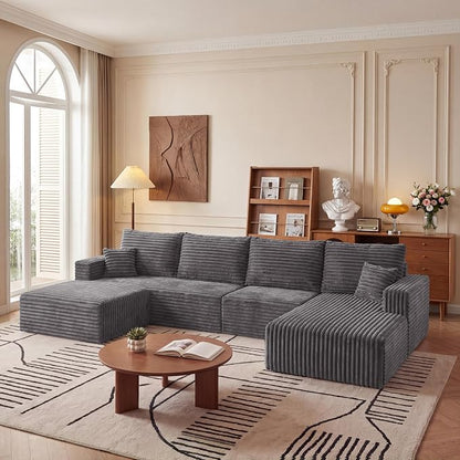 Modular Sectional Cloud Couch Boneless Convertible Sofa for Living 118" U-Shape Memory Foam Sectional Couches with Oversized Chaise