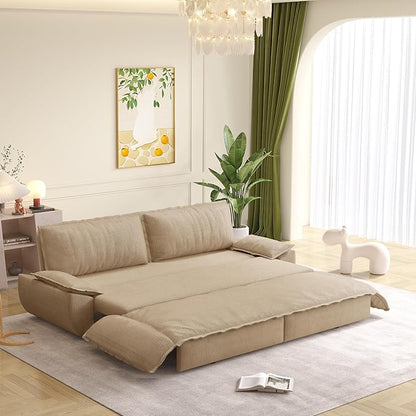 73.2" Sleeper Sofa Bed Queen, 3-in-1 Convertible Couch, Modern Pull Out Couches, Comfy Corduroy Futon Sofa, Cloud Loveseat Lounge, Pillow Arm for Small Spaces, Apartment, Living Room, Camel