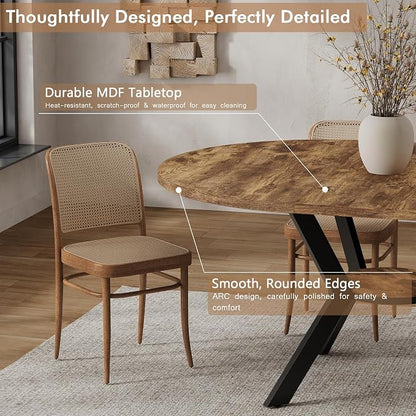 42"-58" Extendable Oval Dining Table for 4-6, Kitchen Round Table with Hidden Leaves & Storage Shelf, Space Saving Modern Design with Sturdy Metal Legs for Kitchen, Dining Room & Small Apartments