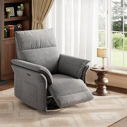 IDEALHOUSE Power Recliner Chair, 270 °Swivel Rocking Glider with USB Charging Port, Chenille Upholstered Fabric and Double-Layer Armrests, Nursery Chair for Living Room, Nursery(Gray)