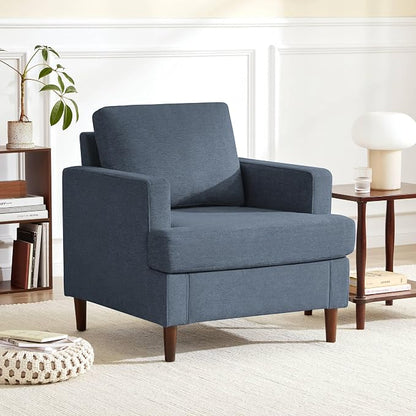 Weture Mid-Century Accent Chair,Modern Linen Fabric Armchair for Living Room,Comfy Upholstered Reading Accent Chairs for Bedroom,Single Sofa Chair with Wood Legs (Blue Grey, 2 Pack)