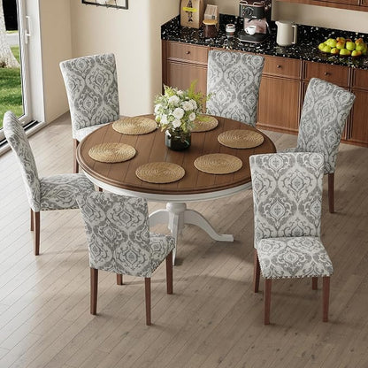 MALOL Dining Chairs Set of 6, High Back Dining Chair with Wood Legs and Nailhead Trim, Modern Padded Kitchen Room Chairs for Dining Room/Restaurant, White/Grey