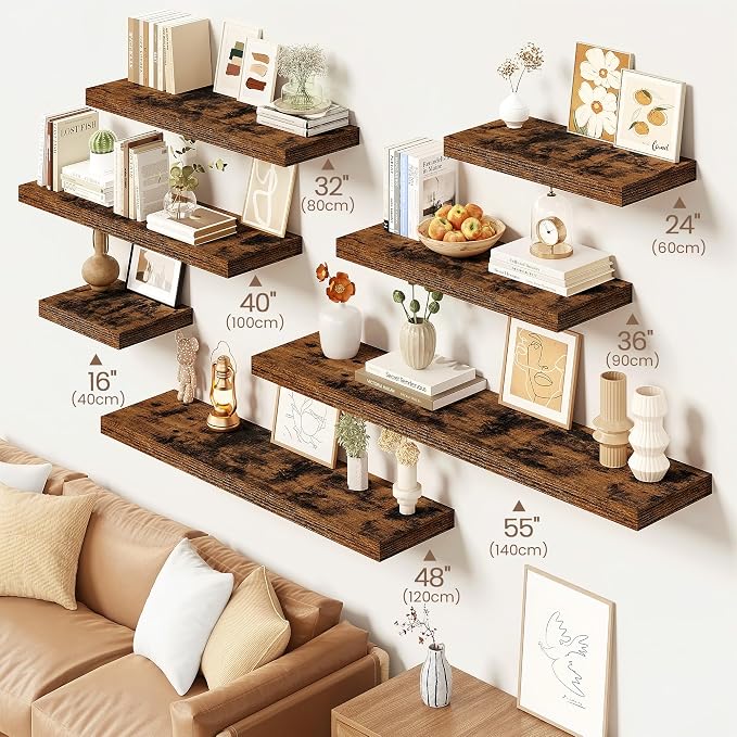Vivelove Floating Shelves for Wall Mounted, 36 Inches Long Shelves, Display Shelf for Bathroom Living Room Kitchen Bedroom Office Farmhouse Home Decor, 36" X 9.3" X 1.5" - Set of 2, Rustic Brown