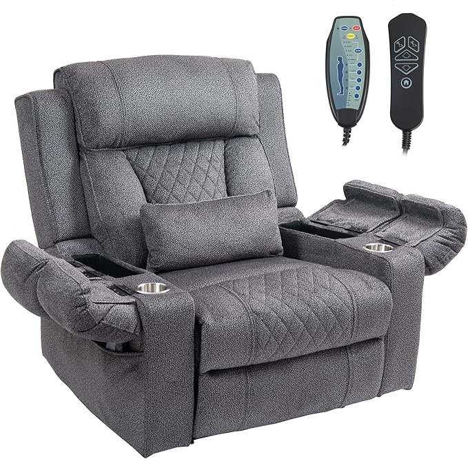 FUNECORP Big Man Power Lay Flat Lift Chair Oversized Recliner Dual Motor Heat Vibration for Elderly, Overstuffed Electric 28" Extra Wide Recliners with Flip Arm Storage Cup Holders,USB Type C Charging