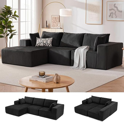 108” Modular Sectional Sofa, Cloud Sectional Couch with Deep Seat, Upholstered Boneless Couches for Living Room Bedroom, Modern Modular L-Shape Sofa Couch with Chaise (Left Facing Chaise, Black)