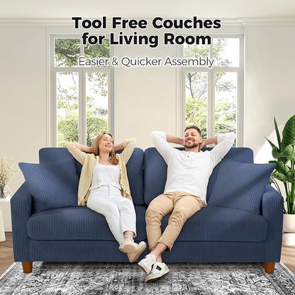 Kidirect 70in L Shaped Couch, Modular Sofa No Tool Assembly, Comfy Sectional Couches for Living Room 21in Deeper Seats, Corduroy Sofas for Living Room with 2 Pillows, Loveseat Sofa Set, Blue Couch
