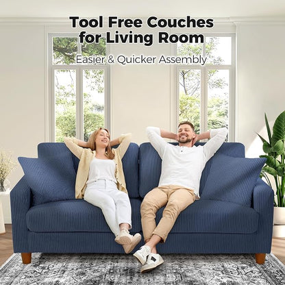 Kidirect 70in Corduroy Couch, Sofa No Tool Assembly, Comfy Couches for Living Room 21in Deeper Seats, Corduroy Sofas for Living Room with 2 Pillows, Oversized Loveseat Sofa, Boho Love Seat Blue Couch