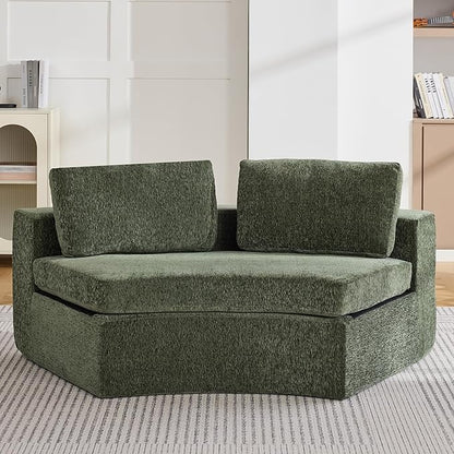 WUTUTUEE Curved Round Boneless Sofa, Oversized Modular Sectional Sofa with Deep Seat, Chenille Memory Foam Sofa with Pillows, Upholstered Comfy 2 Middle Seat Couch for Living Room, Green