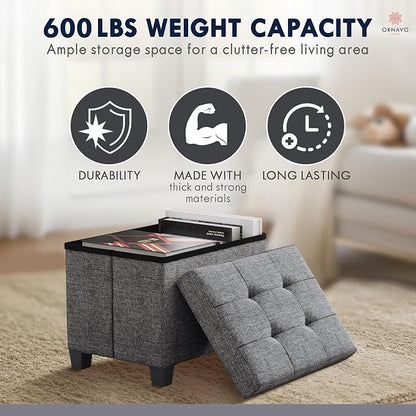 Ornavo Home Storage Ottoman Small Rectangle Ottoman with Legs, Foot Rest Stool Seat, Load up to 600 LB, for Living Room, Bedroom, Home Office, Dorm - 12 x 16 x 12, Dark Gray