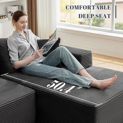 Mangodan 110” Cloud Sectional Couch, Boneless Sofa for Living Room, Modular Sectional Sofa with Deep Seat, Fluffy Couch with L-Shaped Chaise, No Assembly Required (Right-Facing Chaise, Dark Grey)